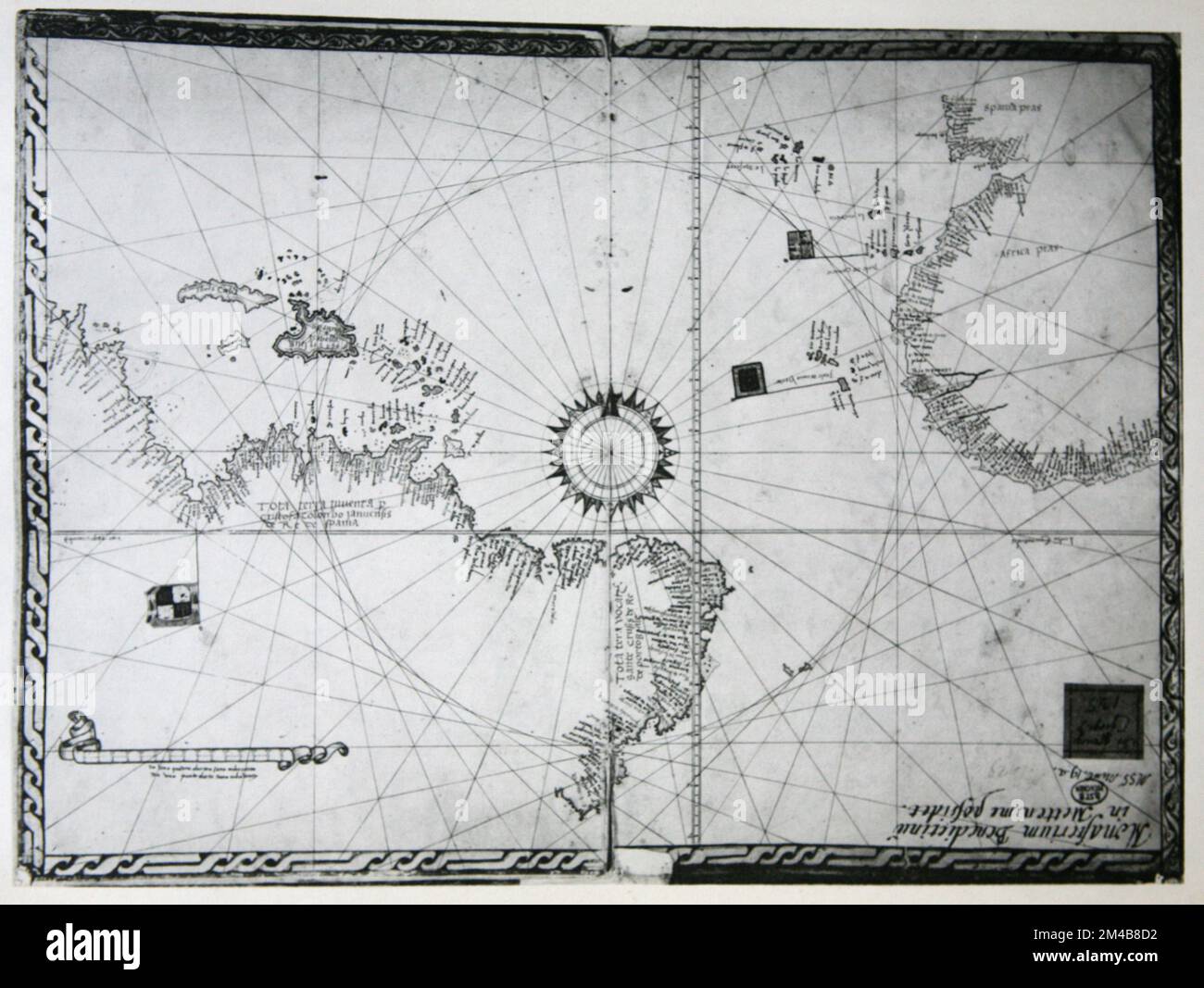 Mappa Nautica Oceano Atlantico di Visconte Maggiolo, 1519 Foto Stock