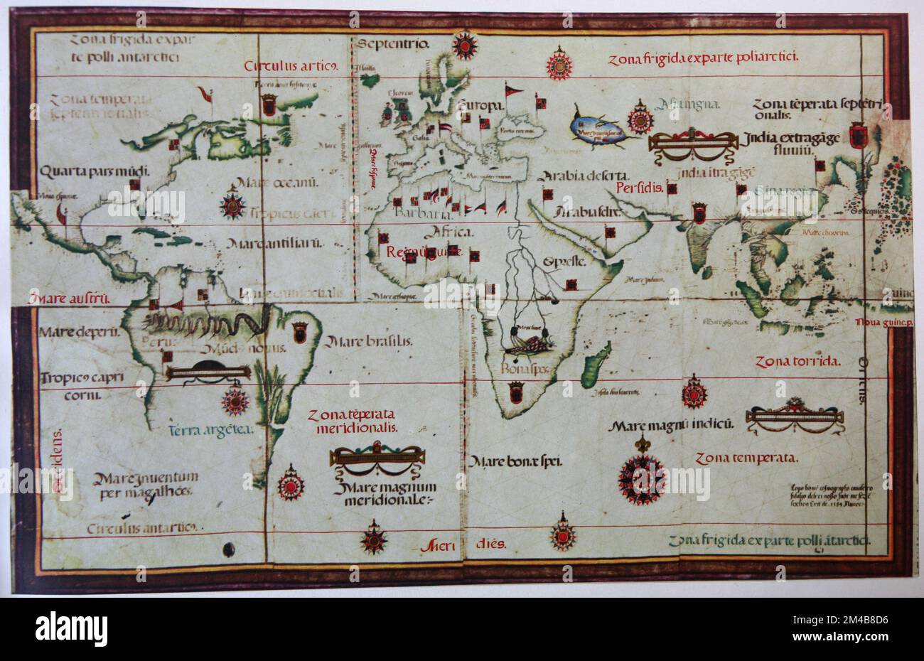 Planisfero di cartografo portoghese e cartografo Lopo Homen, 1519-22 Foto Stock