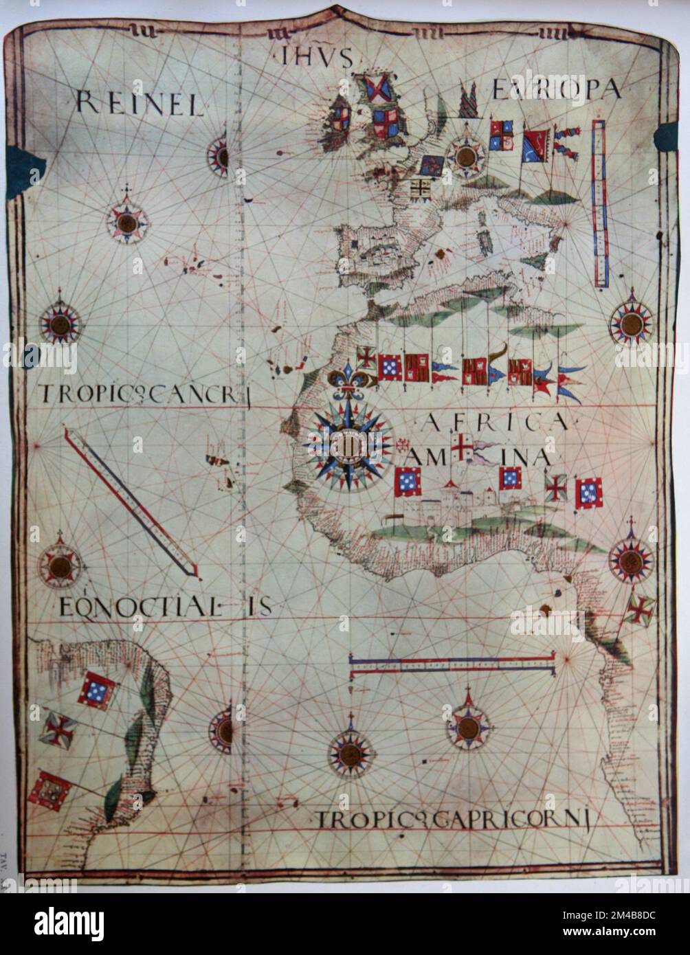 Carta nautica di Jorge Reinel, cartografo e cartografo portoghese, 1535 Foto Stock