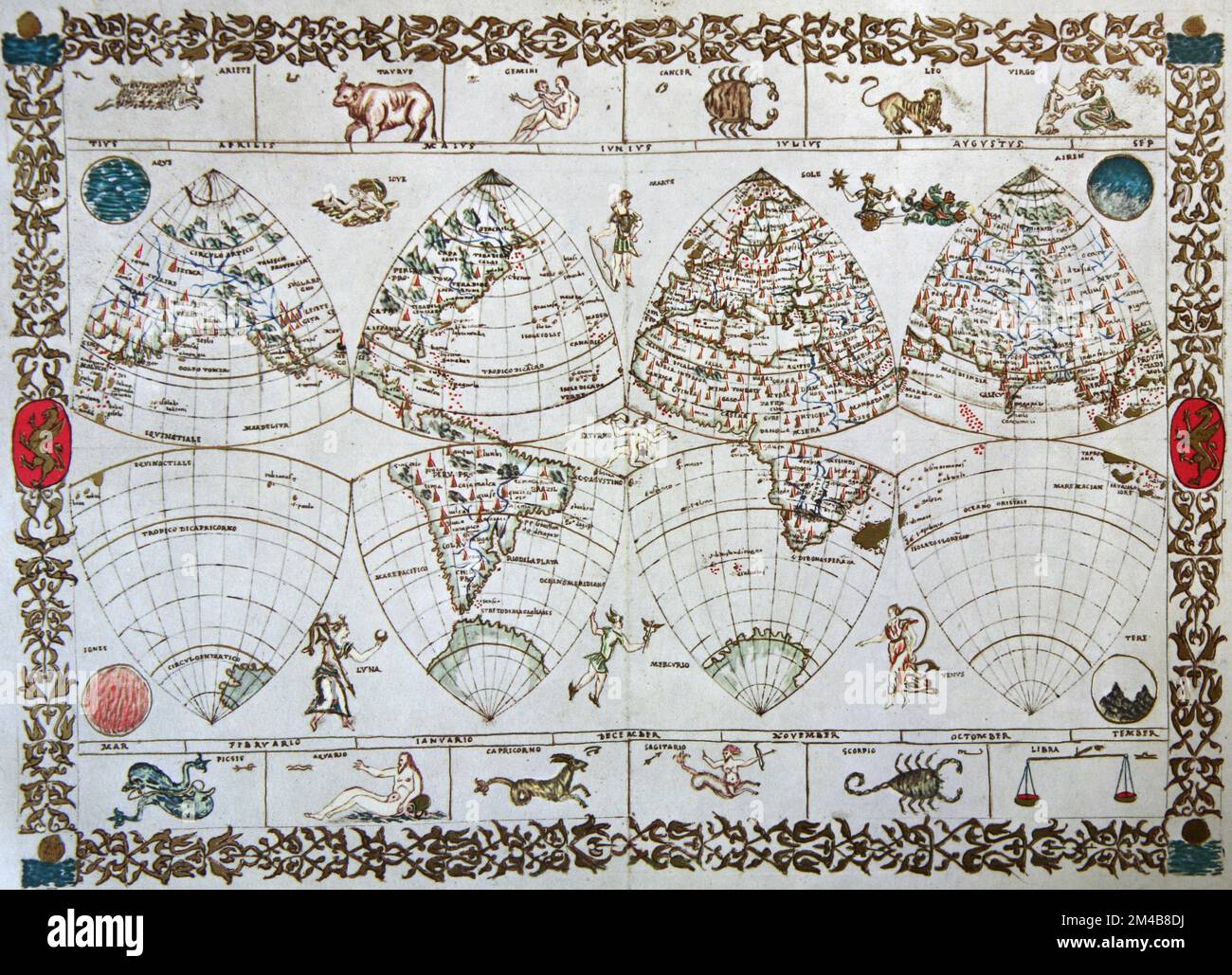 Mappa mondiale di Gore del cartografo italiano Francesco Ghisolfo, 1550s Foto Stock