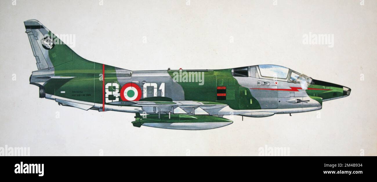Disegno di un aereo da terra e da ricognizione FIAT G-91 Y, 1960s Foto Stock