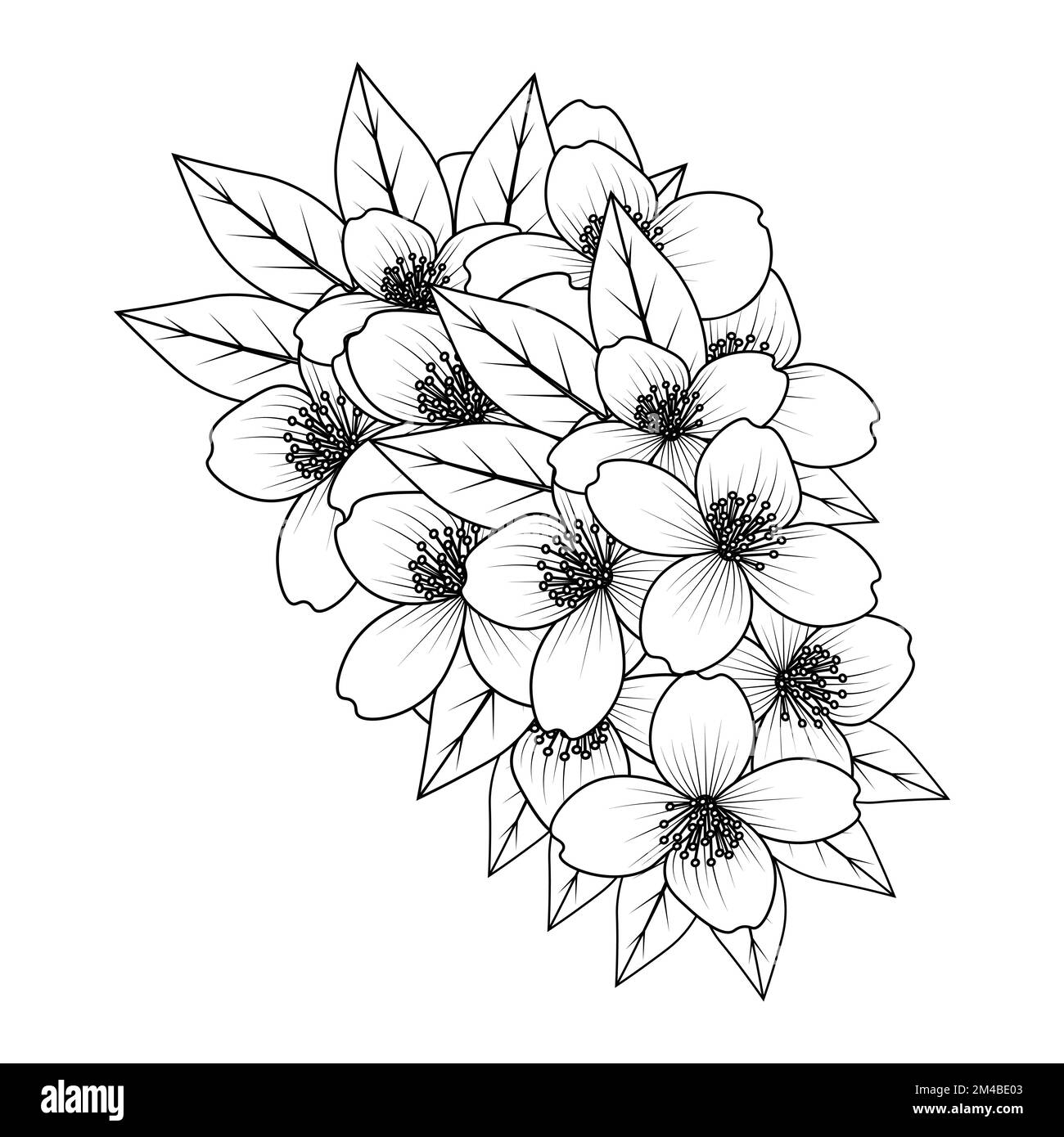 fiore colorazione pagina disegno a mano linea arte di fiore nero con disegno decorativo per la stampa Illustrazione Vettoriale