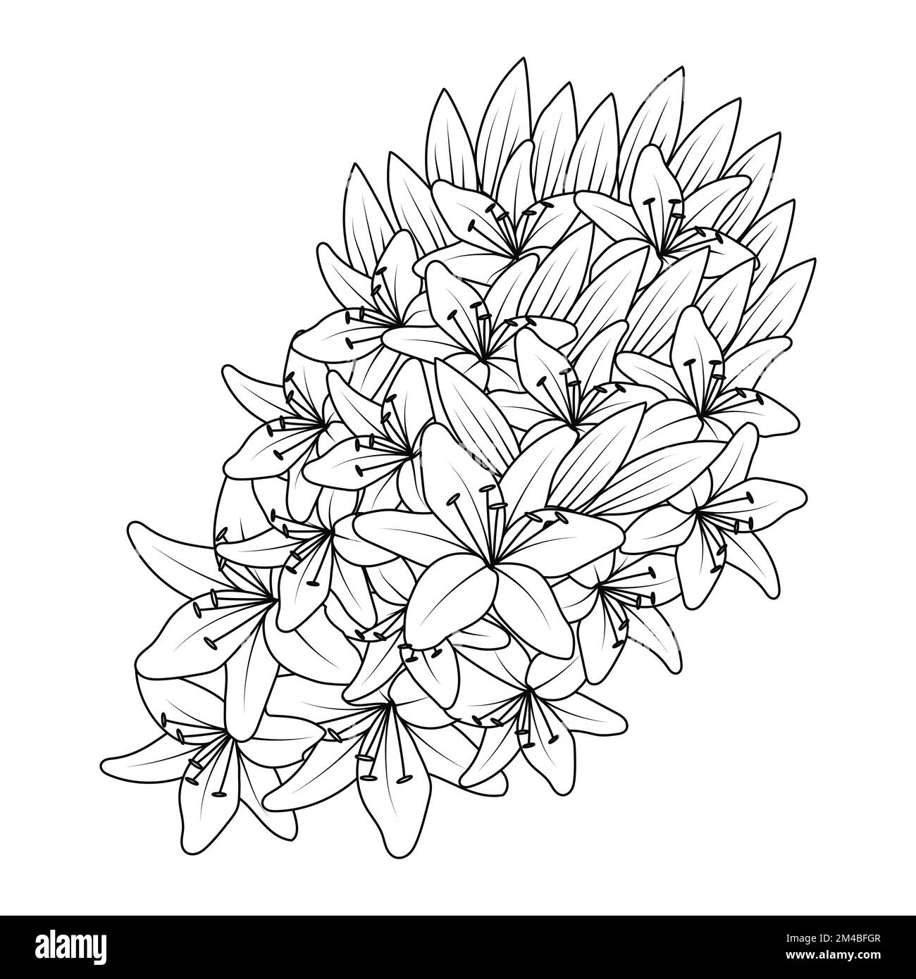 fiore colorazione pagina disegno a mano linea arte di fiore nero con disegno decorativo per la stampa Illustrazione Vettoriale