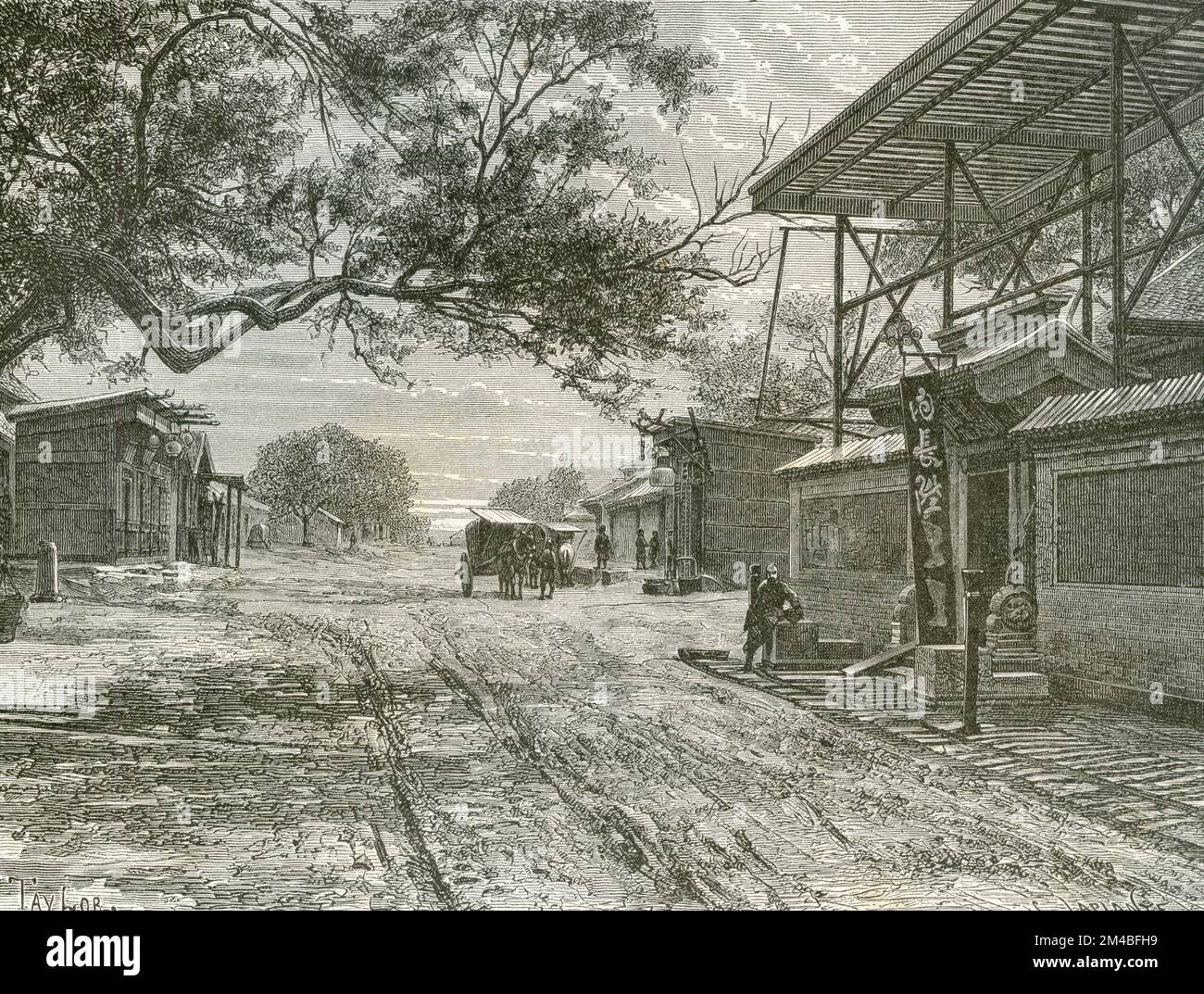 La via della legazione francese a Pechino, Cina, illustrazione 1871 Foto Stock