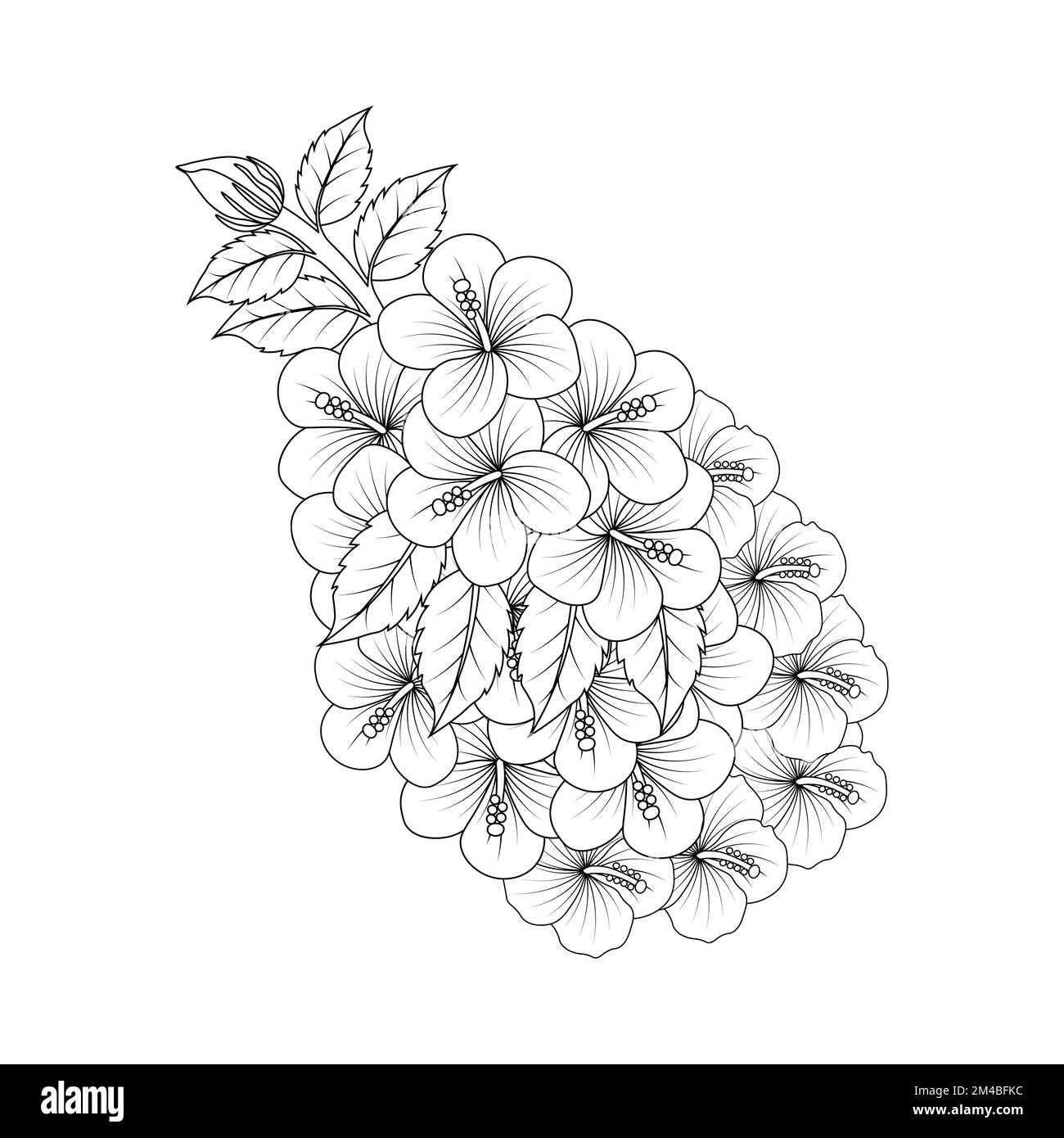 fiore colorazione pagina disegno a mano linea arte di fiore nero con disegno decorativo per la stampa Illustrazione Vettoriale