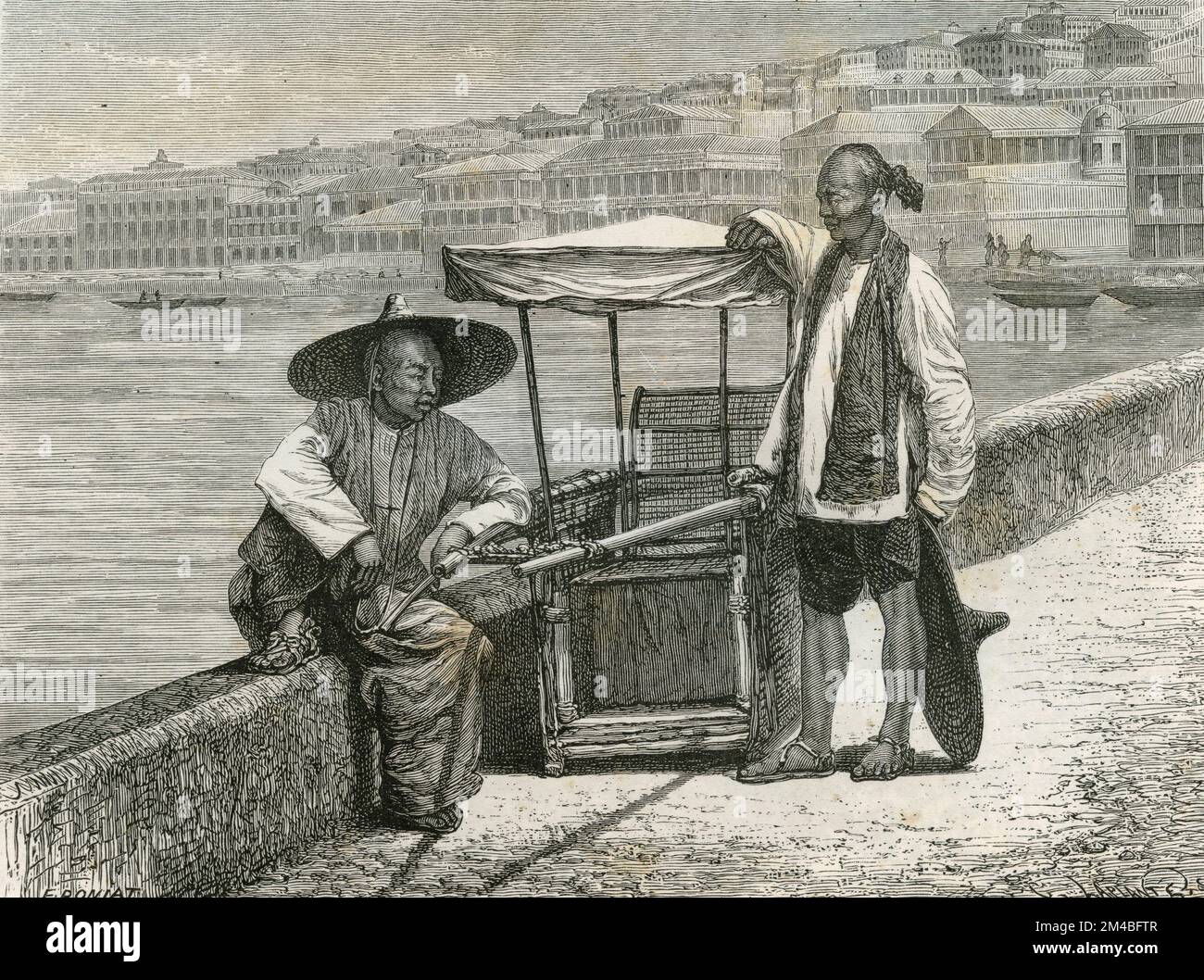 Sedia in berlina a Hong Kong, Cina, illustrazione 1860s Foto Stock