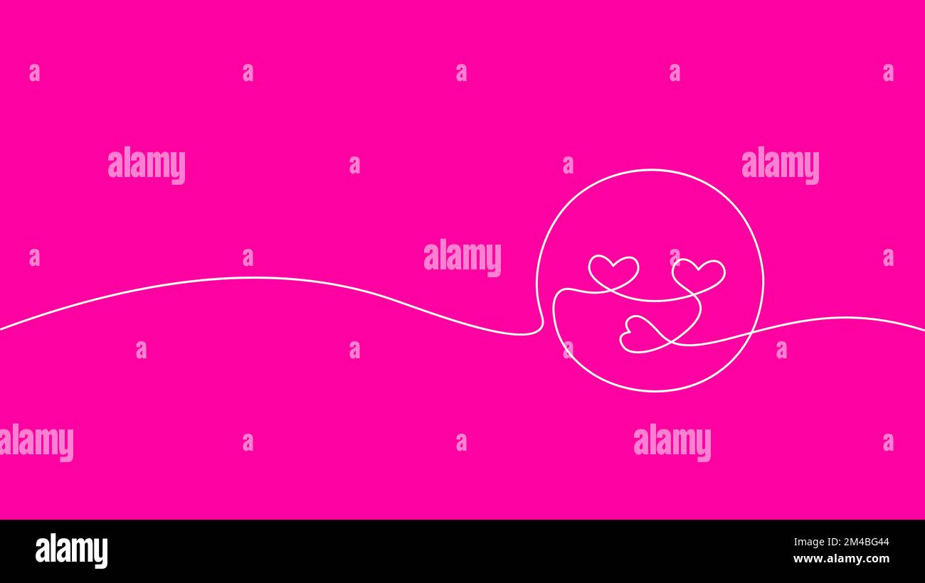 Heart Eyes emoji single linea continua art. Romantico amore data relazione coppia silhouette concetto design uno schizzo contorno disegno bianco vettore Illustrazione Vettoriale