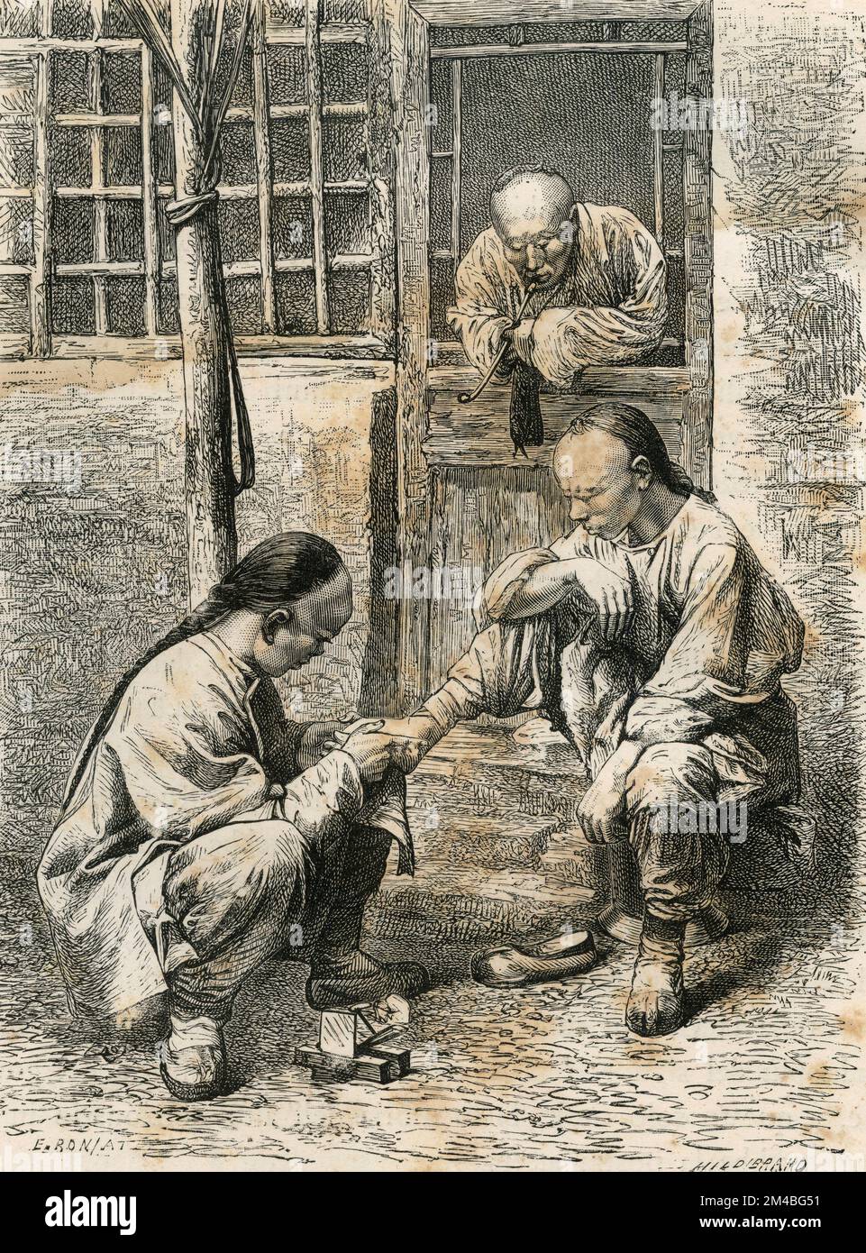 elenco itinerante, Cina, illustrazione 1860s Foto Stock