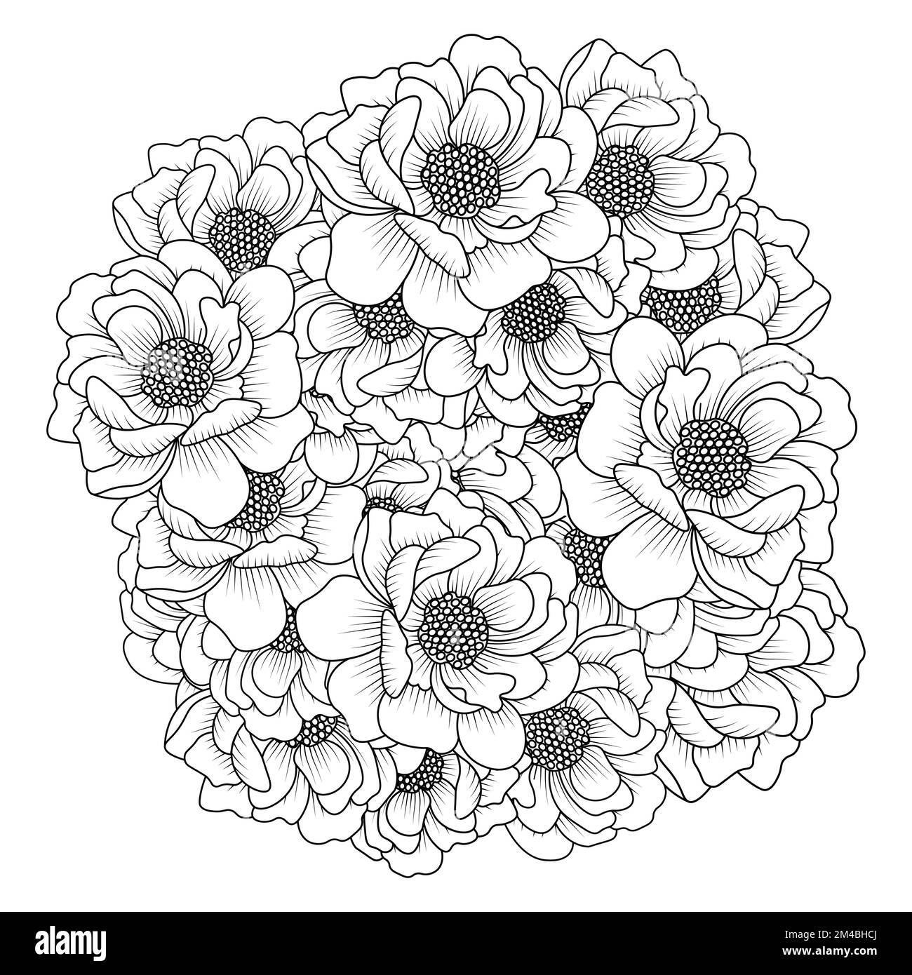 peony fiore facile schizzi matita disegno di linea bianco e nero disegno disegno arte contorno Illustrazione Vettoriale