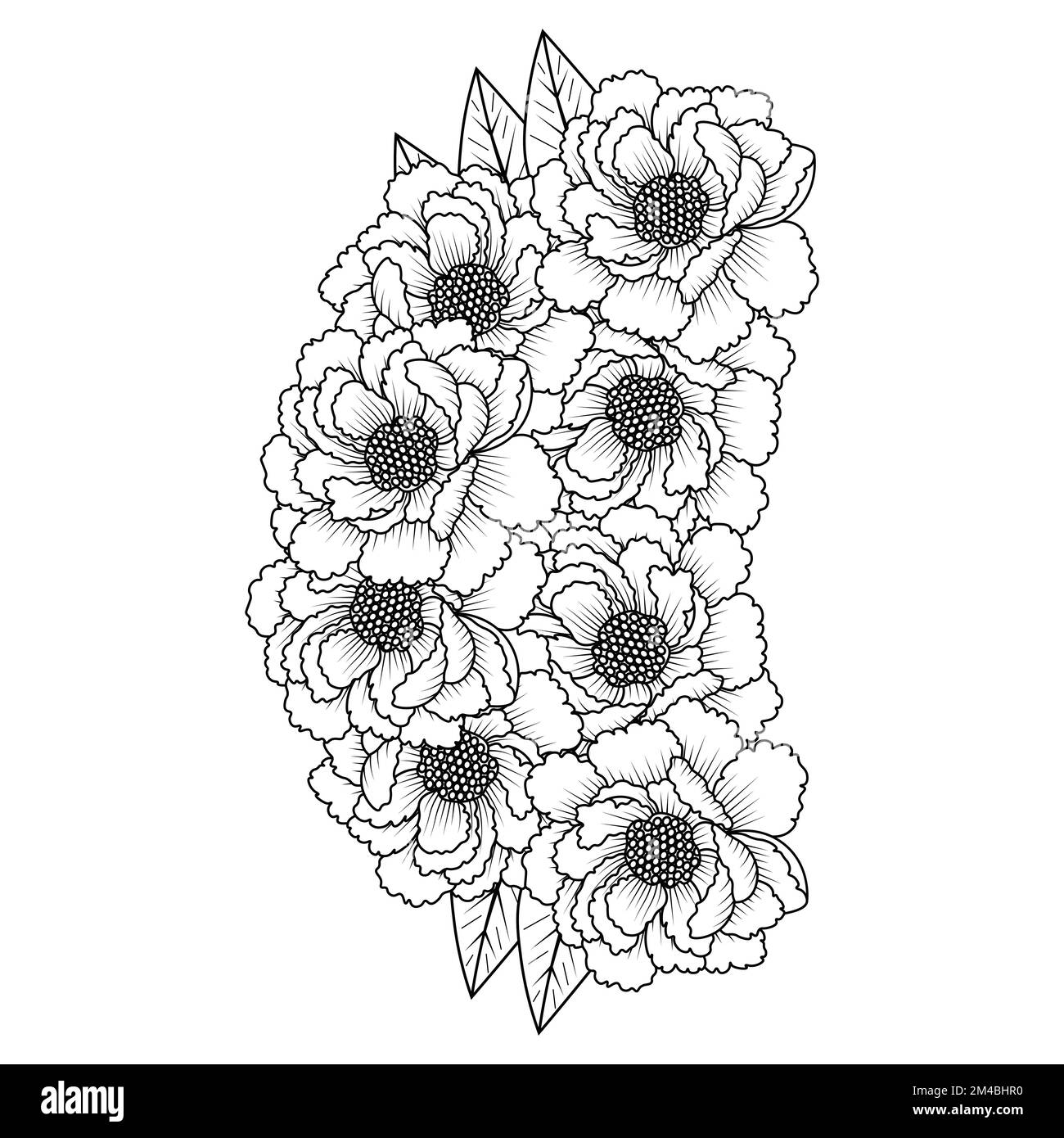 peony fiore facile schizzi matita disegno di linea bianco e nero disegno disegno arte contorno Illustrazione Vettoriale