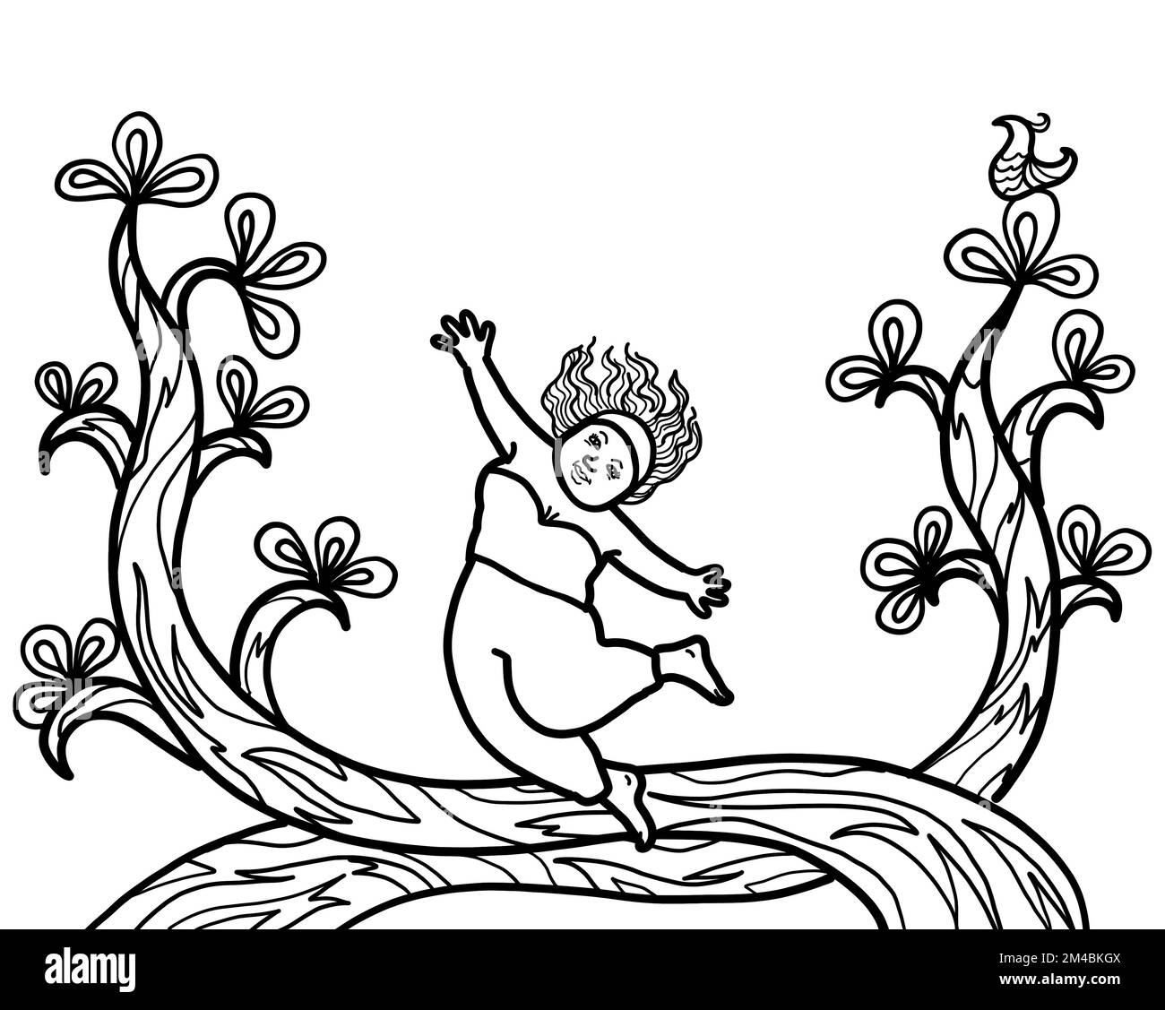 Una giovane donna allegra braccio sollevato con albero natura sfondo. Felicità allegra con il concetto di ambiente. Foto Stock