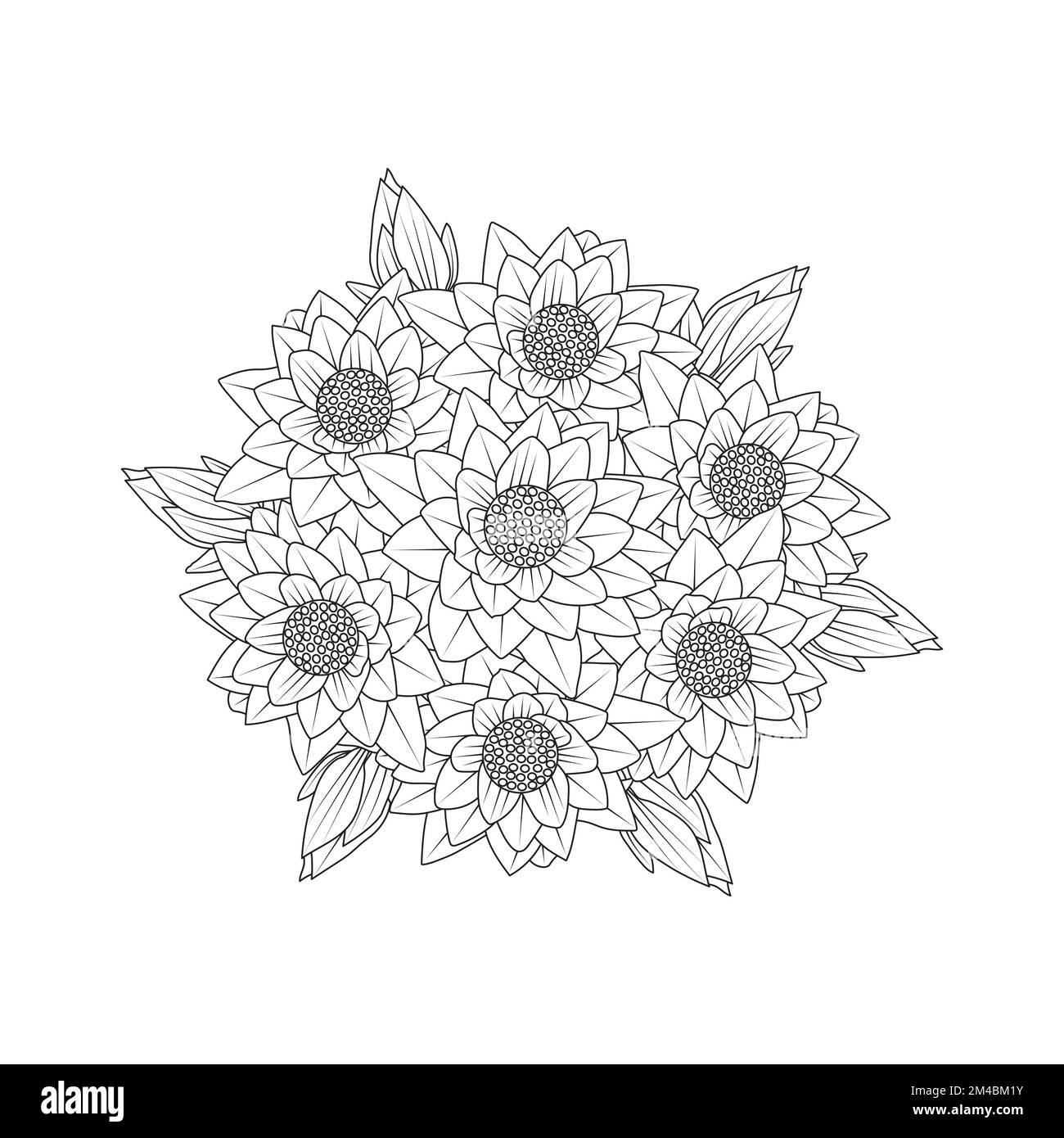 fiore colorazione pagina disegno a mano linea arte di fiore nero con disegno decorativo per la stampa Illustrazione Vettoriale