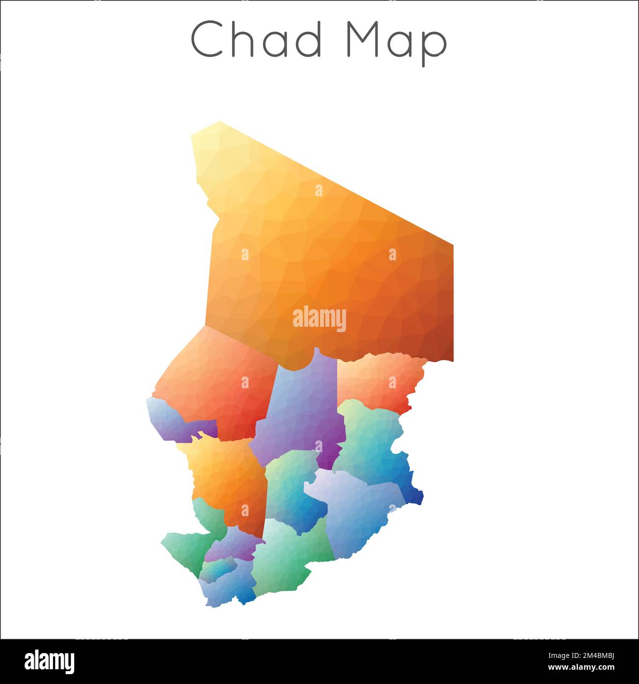 Bassa mappa poly del Ciad. Mappa geometrica in stile mosaico poligonale del Ciad. Illustrazione Vettoriale