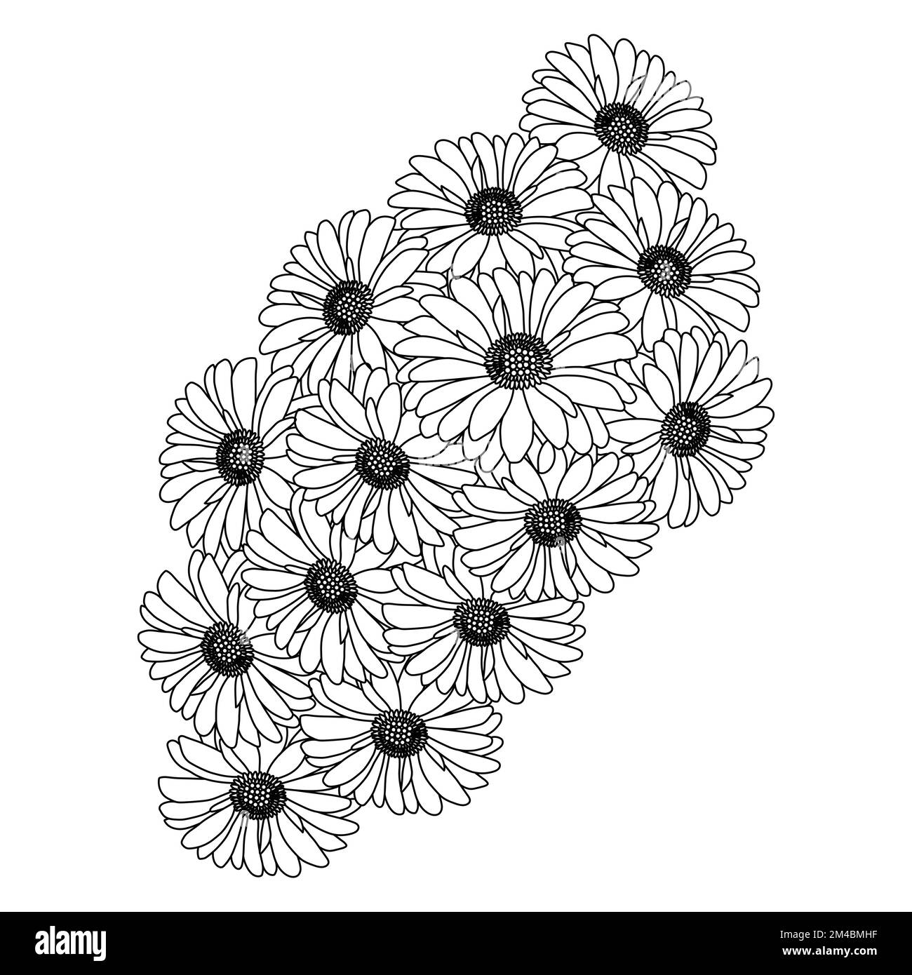 design della pagina per colorare i fiori di camomilla e margherita con grafica vettoriale dettagliata Illustrazione Vettoriale