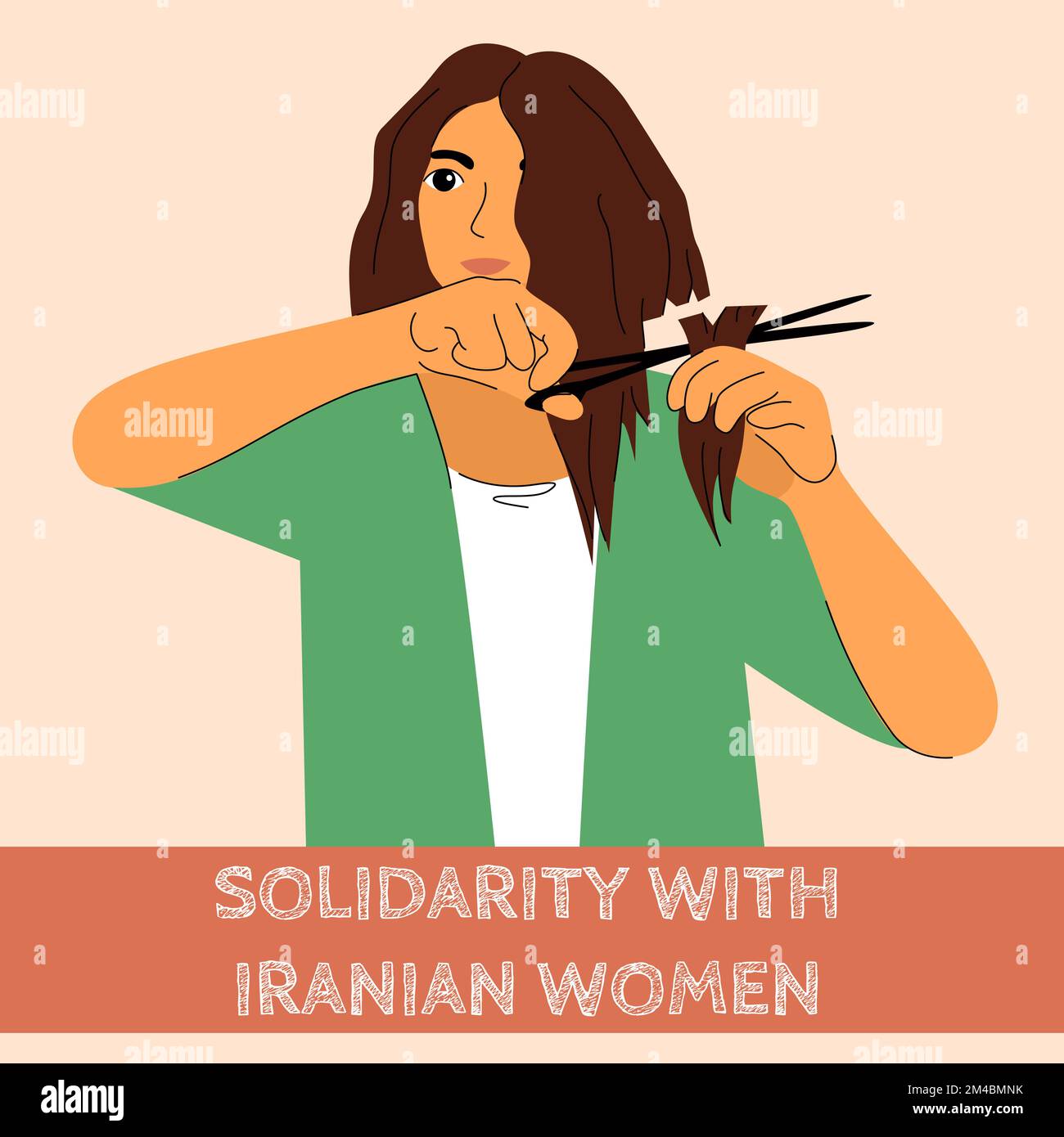 Ragazza ha tagliato i capelli per la solidarietà con le donne iraniane protesta per la libertà. Le donne si allarmano contro la discriminazione basata sulla violenza in Iran. Supporto internazionale per Illustrazione Vettoriale