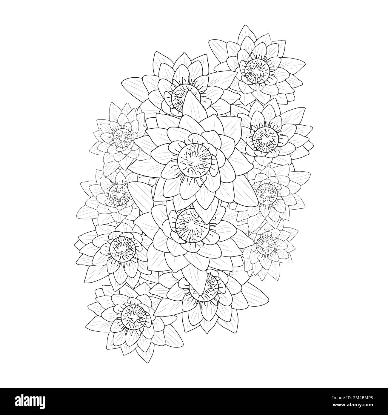 fiore colorazione pagina disegno a mano linea arte di fiore nero con disegno decorativo per la stampa Illustrazione Vettoriale