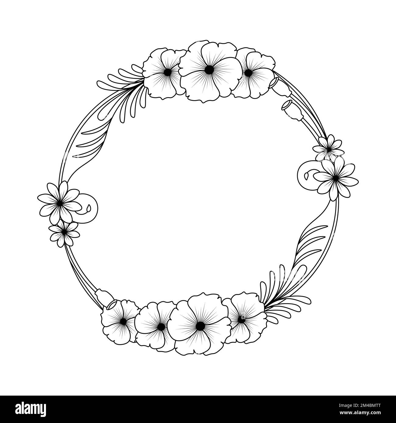 fiore colorazione pagina disegno a mano linea arte di fiore nero con disegno decorativo per la stampa Illustrazione Vettoriale