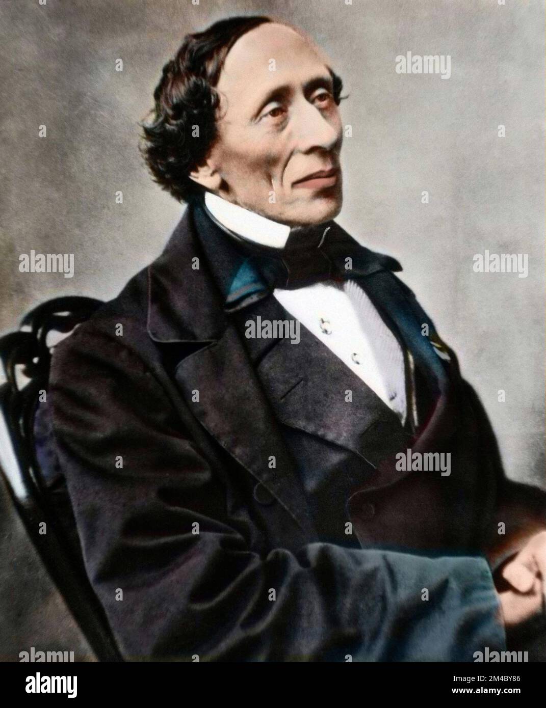 Portrait de l'ecrivain et poete danois Hans Christian Andersen (1805-1875). foto colorié ultérieuement Foto Stock