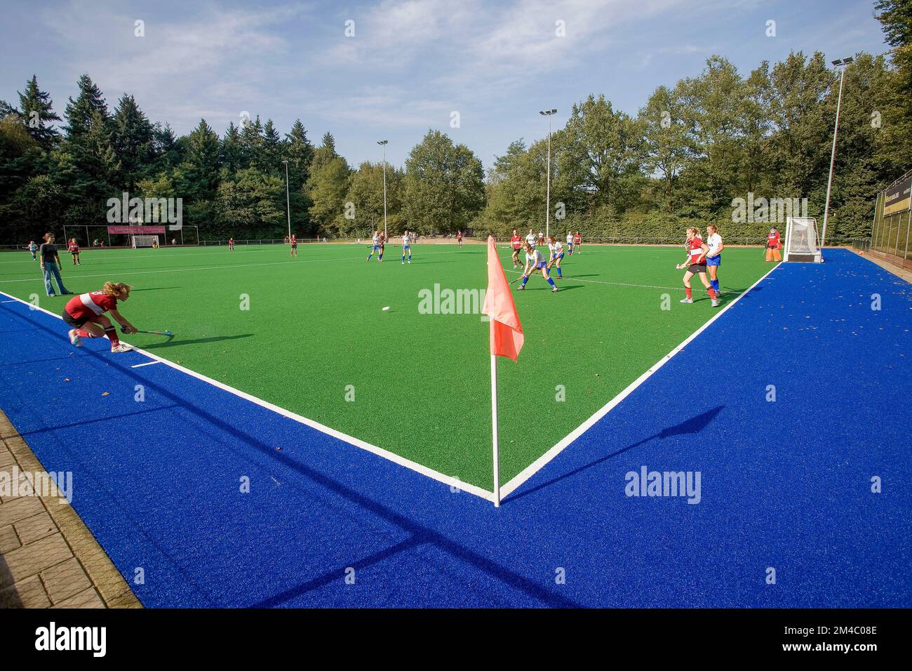 Paesi Bassi, un campo da hockey con erba sintetica, una superficie di fibre sintetiche che assomiglia ad erba naturale. Foto Stock