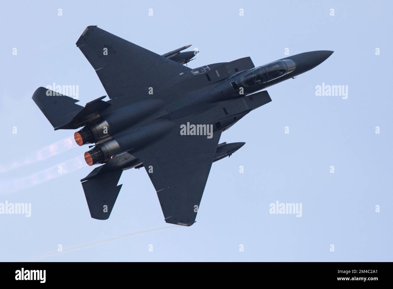 F-15E Strike Eagle Takoff, Runway 24 RAF Lakenheath, 20 dicembre 2022 a RAF Lakenheath nel Regno Unito Foto Stock