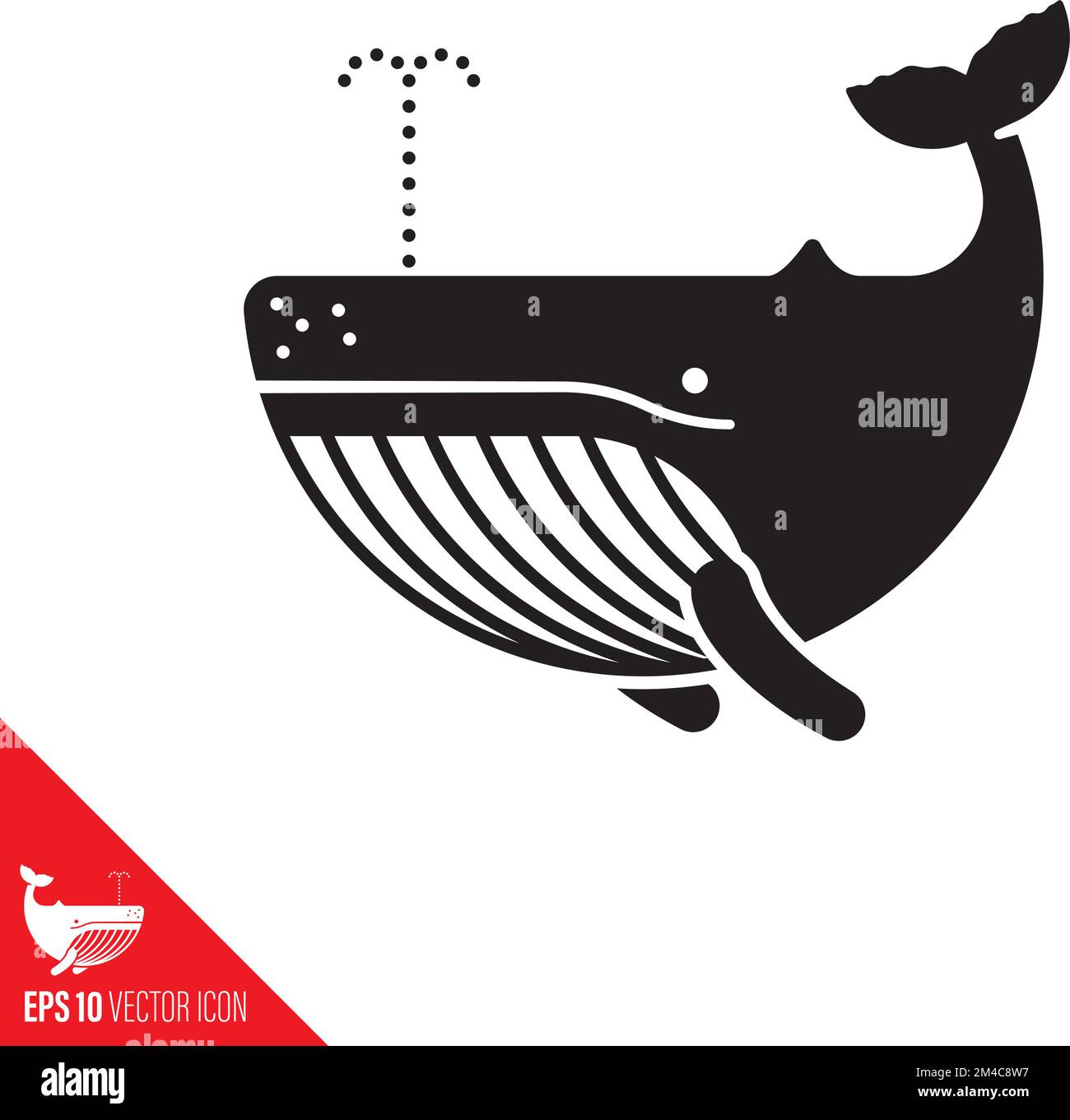 Icona del vettore balena humpback. Simbolo della vita marina e della specie aredata. Illustrazione Vettoriale