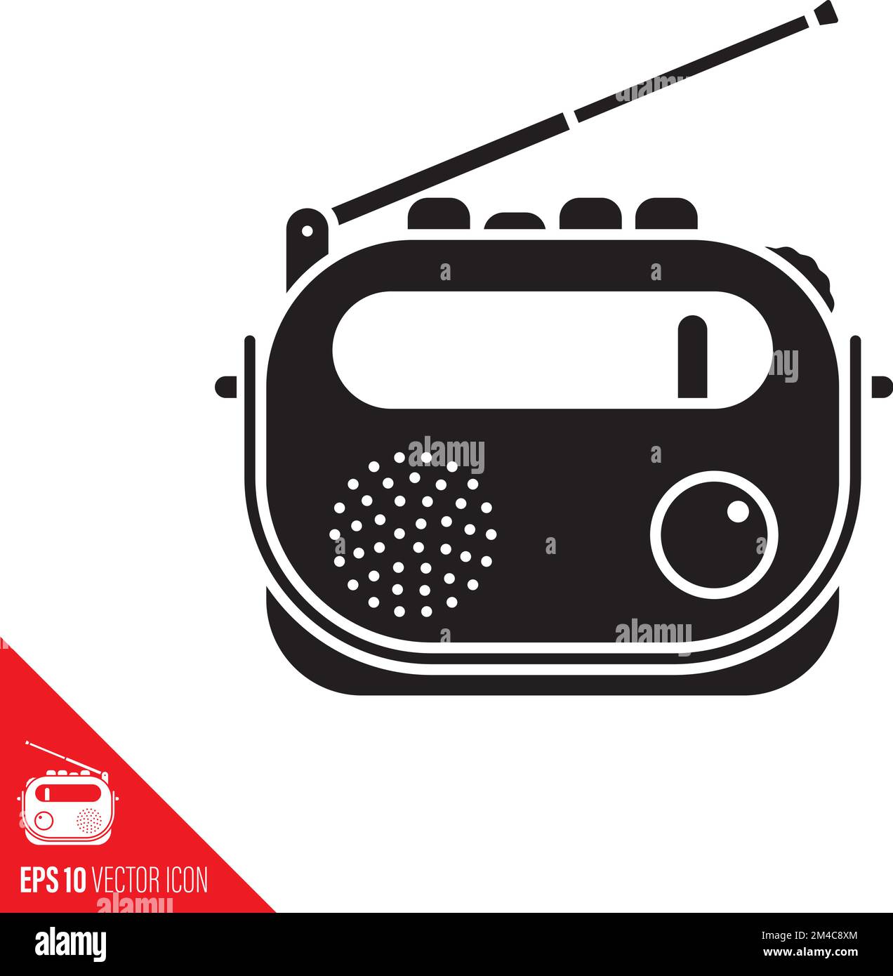 Icona del glifo vettoriale della radio portatile retro. Radiodiffusione, intrattenimento e tecnologia wireless simbolo. Illustrazione Vettoriale