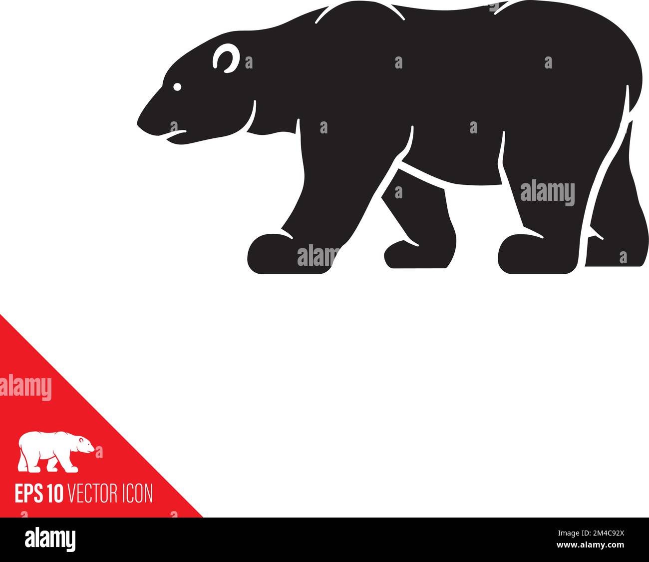 Icona del glifo del vettore dell'orso polare. Simbolo di specie minacciata. Illustrazione Vettoriale