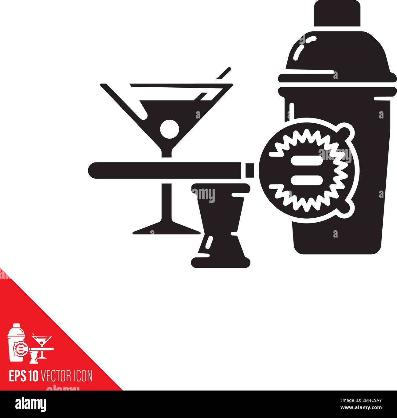 Icona del contorno vettoriale dell'apparecchiatura di agitazione cocktail. Bevande e baristi simbolo strumenti Illustrazione Vettoriale