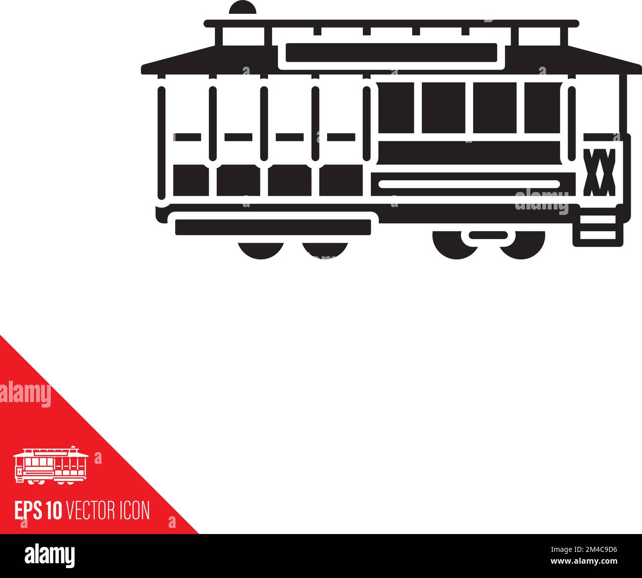 Icona glyph nera piena della funivia di San Francisco. Simbolo vettore trasporto pubblico. Illustrazione Vettoriale