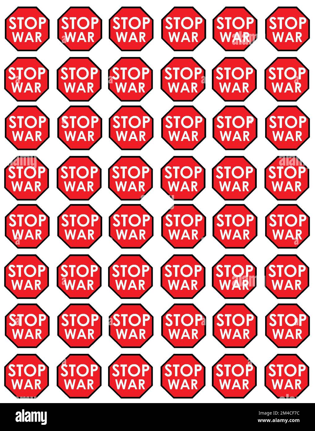 Stop alla guerra. Illustrazione del segnale rosso di stop con la parola guerra. Niente più simboli di guerra. Icona Stop War. Foto Stock