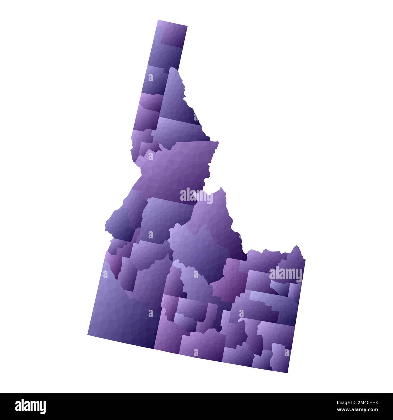 Mappa dell'Idaho. Stile geometrico contorno dello stato degli Stati Uniti con le contee. Eccezionale illustrazione vettoriale viola. Illustrazione Vettoriale