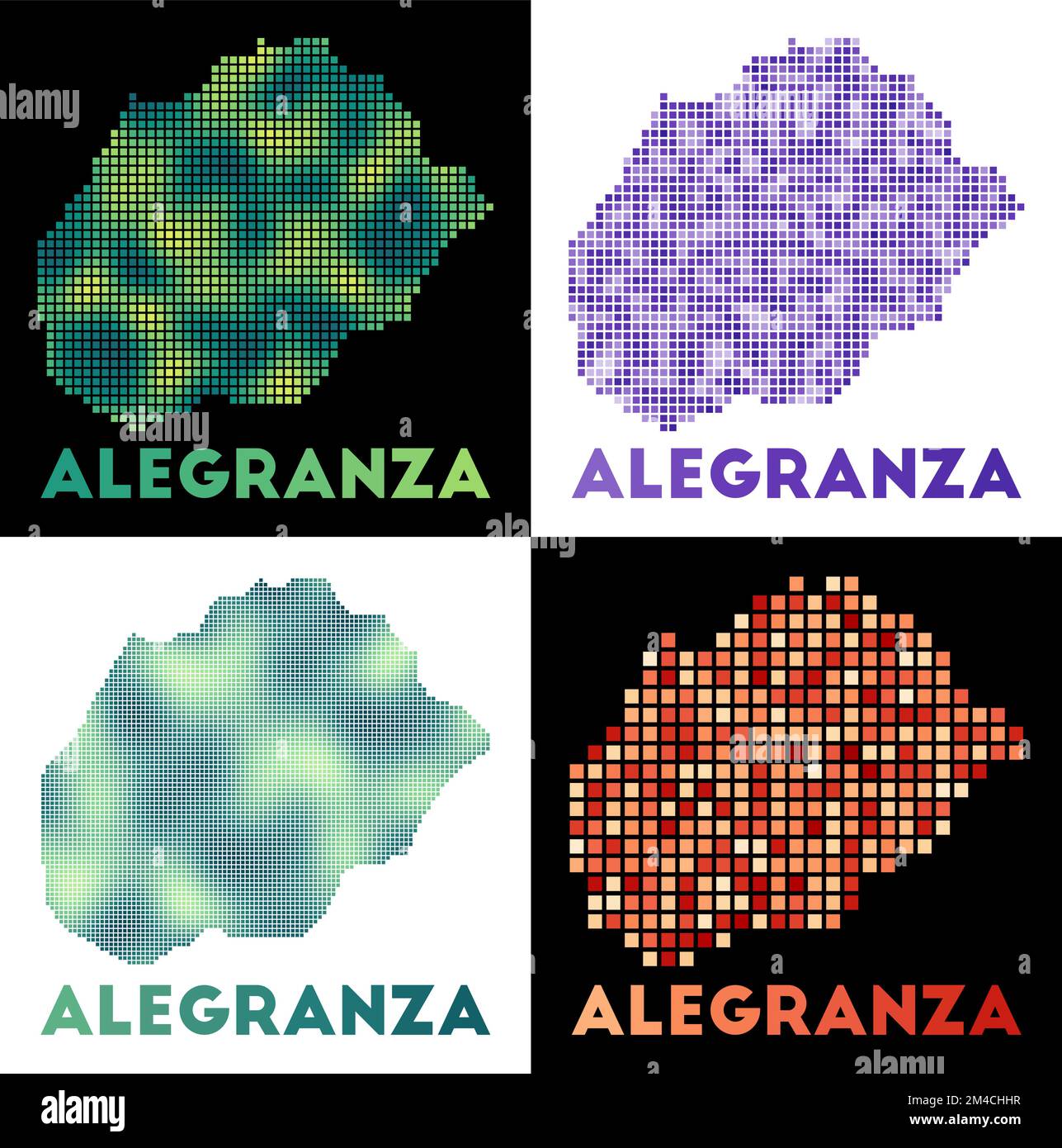 Mappa di Alegranza. Raccolta di carte di Alegranza in stile punteggiato. Bordi dell'isola riempiti di rettangoli per il vostro disegno. Illustrazione vettoriale. Illustrazione Vettoriale
