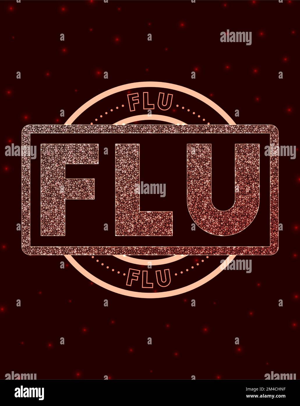 Badge influenzale. Segno di influenza tondo e geometrico incandescente. Illustrazione vettoriale. Illustrazione Vettoriale