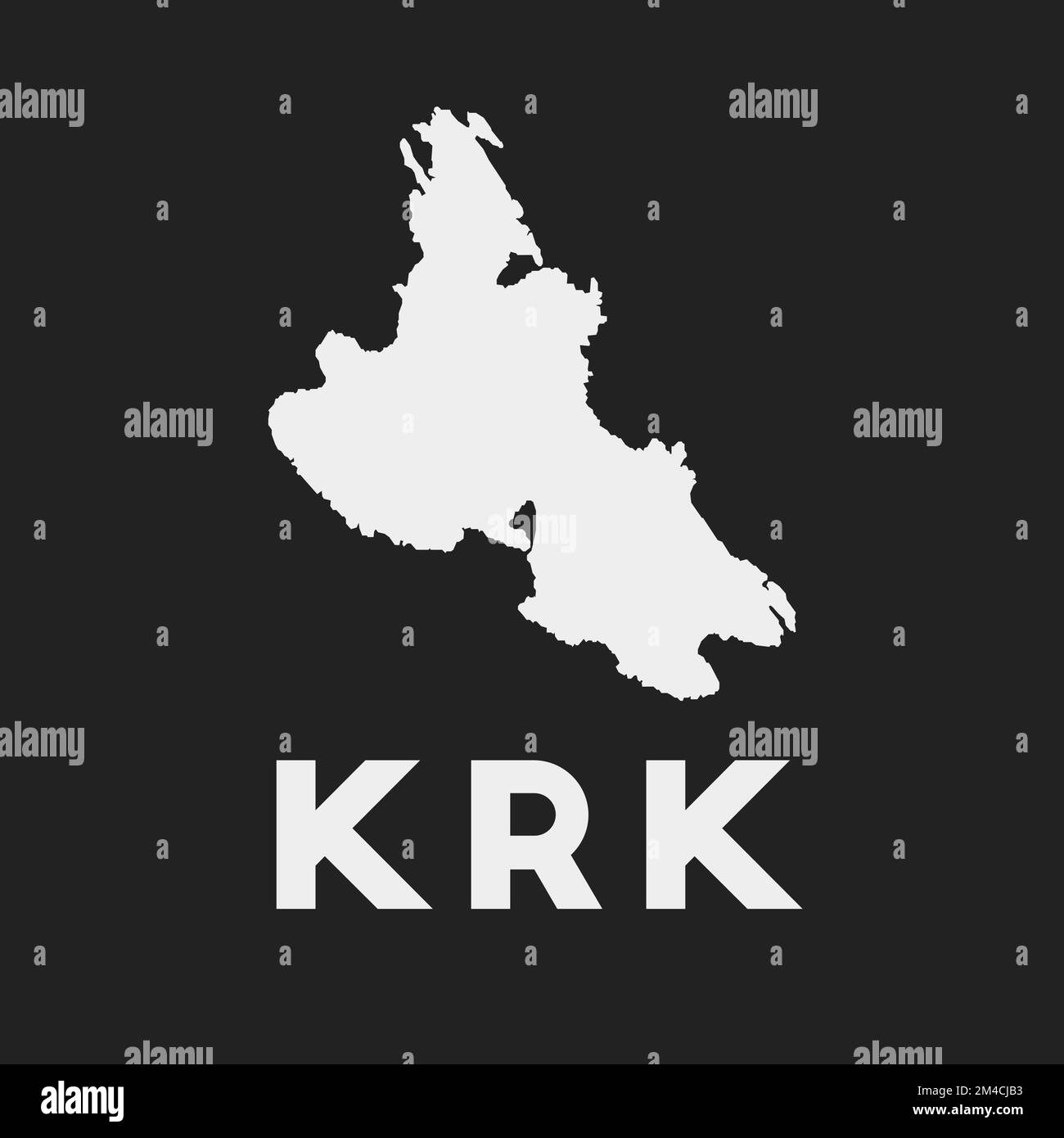 Icona Krk. Mappa dell'isola su sfondo scuro. Elegante mappa di Krk con il nome dell'isola. Illustrazione vettoriale. Illustrazione Vettoriale