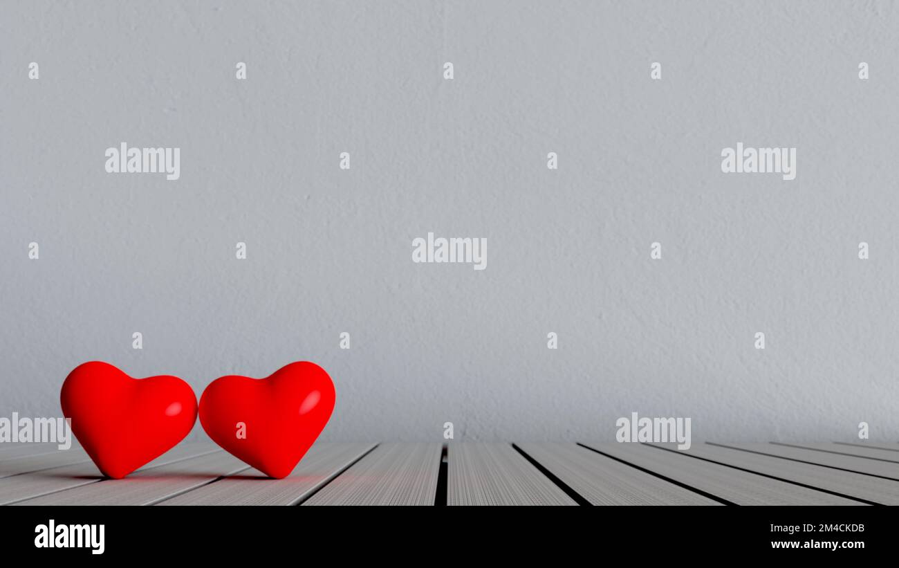 sfondo vuoto con due cuori concept design per i saluti di san valentino 3d illustrazione, concept design per la presentazione di vacanza o saluto Foto Stock
