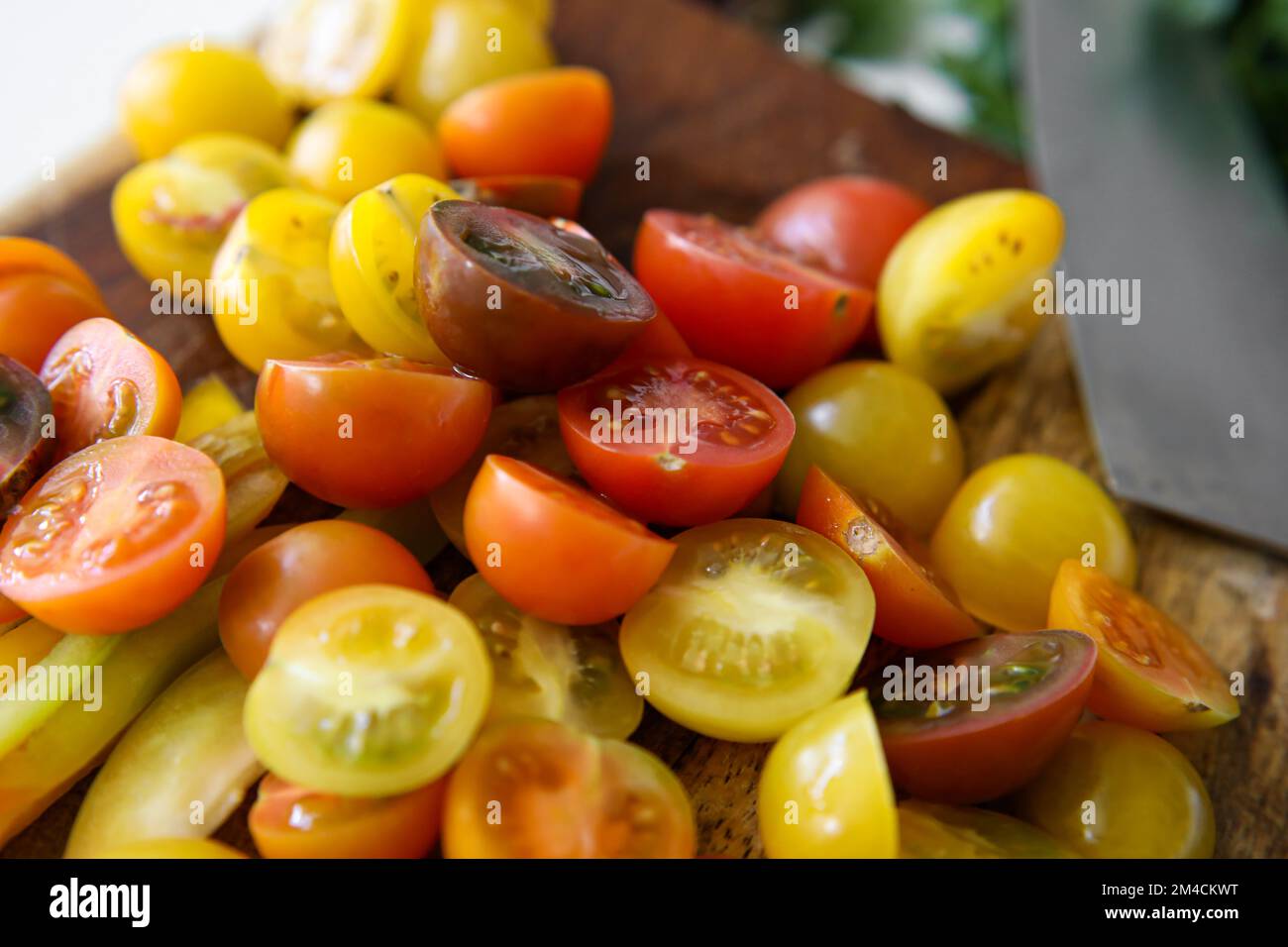 Da vicino pomodori ciliegini multicolori Foto Stock