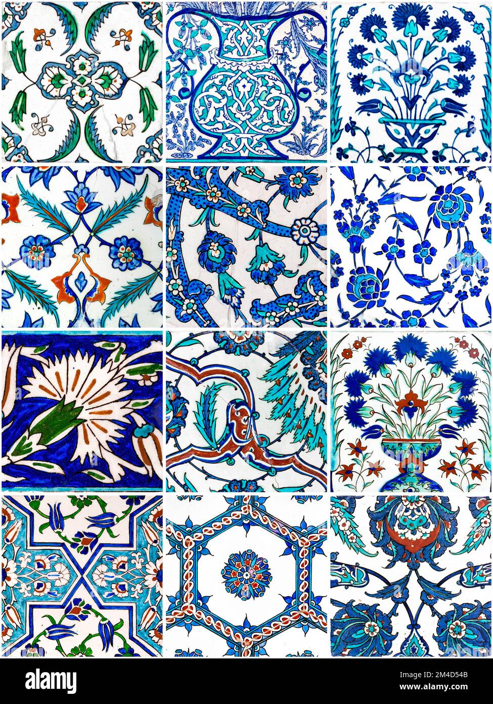 Set di piastrelle in ceramica fatte a mano del 16th ° secolo nel Palazzo Topkapi, Istanbul, Turchia. Foto Stock