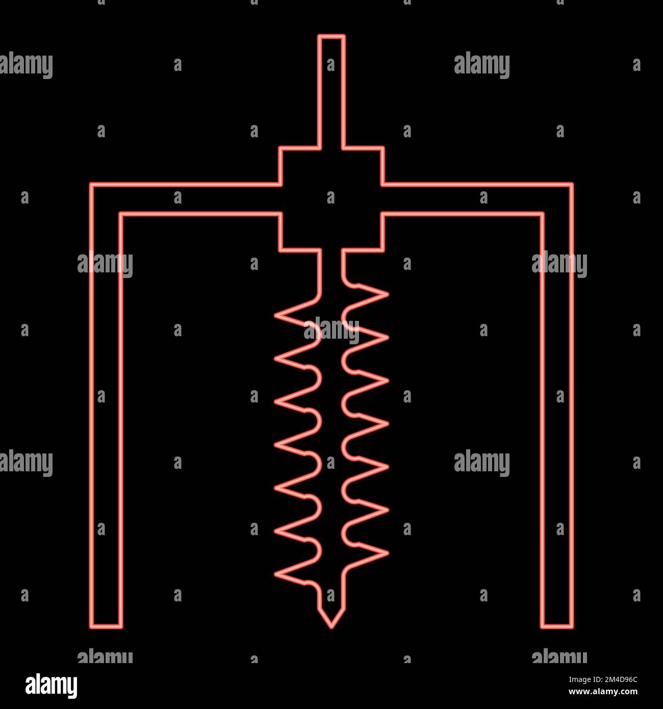 Carro di perforazione al neon alesaggio per l'industria mineraria sotterranea concetto di perforazione geologica icona della trivella nera colore vettore illustrazione stile piatto immagine semplice rossa Illustrazione Vettoriale