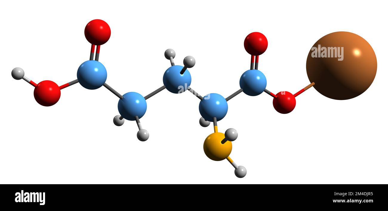 3D immagine di glutammato monopotassico formula scheletrica - struttura chimica molecolare dell'esaltatore di sapore isolato su sfondo bianco Foto Stock