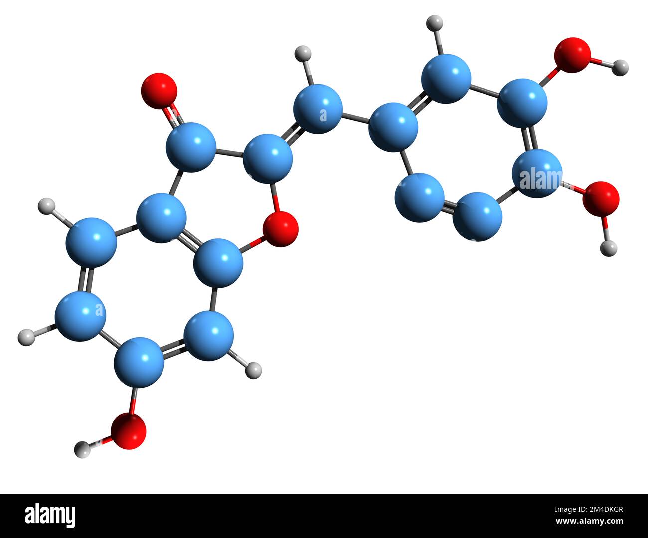 3D immagine della formula scheletrica della solfuretina - struttura chimica molecolare del flavonoide isolato su sfondo bianco Foto Stock