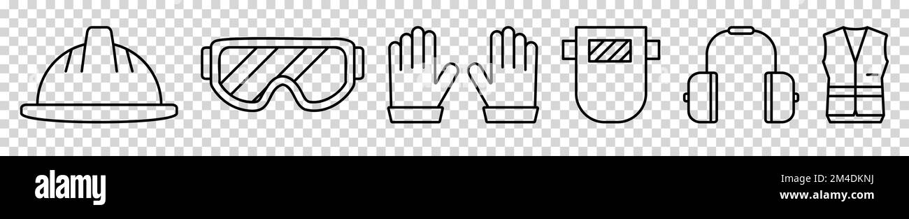 Raccolta di icone delle linee di lavoro di sicurezza. Illustrazione vettoriale isolata su sfondo trasparente Illustrazione Vettoriale