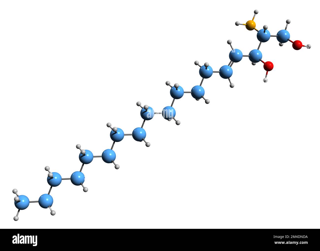 3D immagine della formula scheletrica sfingosina - struttura chimica molecolare dell'amminoalcol a 18 atomi di carbonio isolato su sfondo bianco Foto Stock