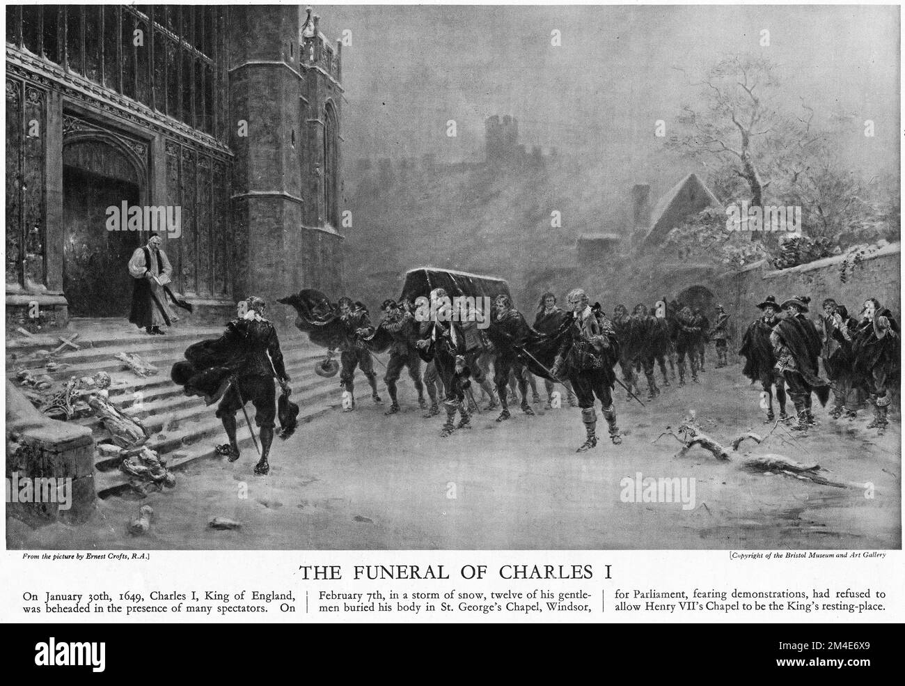 Mezzitono dei funerali di Carlo i, da una pubblicazione educativa nel 1927. Foto Stock