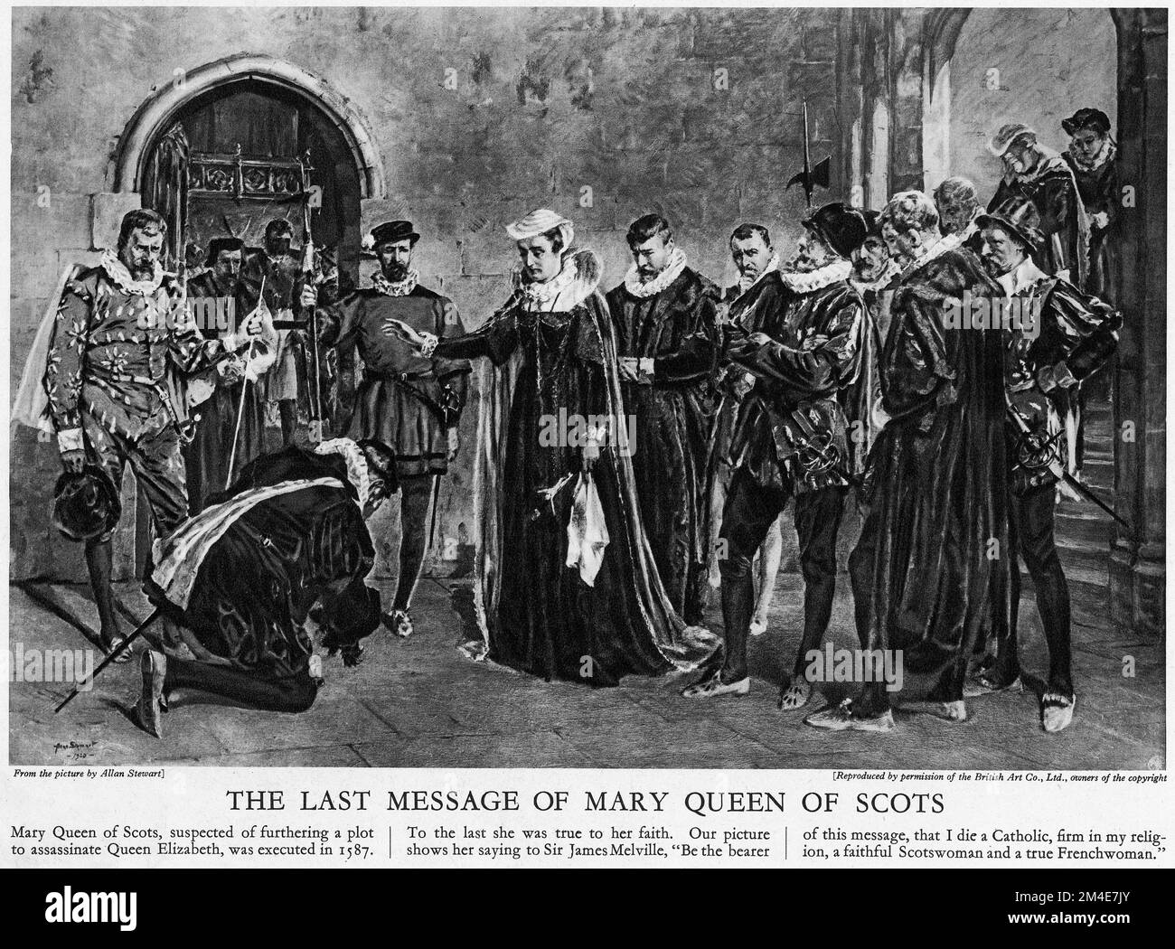 Mezzitono dell'ultimo messaggio di Maria Regina di Scozia, tratto da una pubblicazione educativa del 1927. Foto Stock