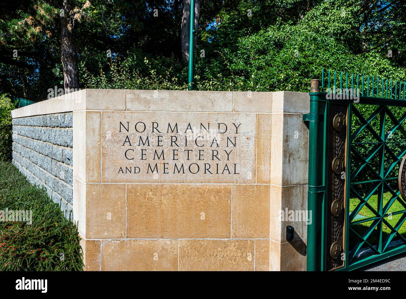 Cimitero Americano in Normandia e ingresso al Memoriale Foto Stock