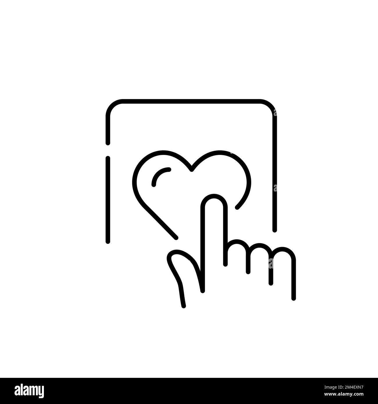 Toccare con il dito il simbolo del cuore su un tablet. Reazione positiva ai social media. Pixel Perfect, icona del tratto modificabile Illustrazione Vettoriale