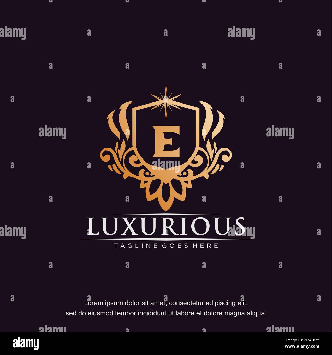 E lettera iniziale di lusso ornamento oro monogramma logo vettore modello. Illustrazione Vettoriale