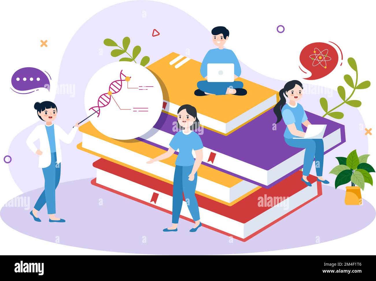 Scuola di Medicina con gli studenti che ascoltano la lezione di Dottore e la scienza di apprendimento in aula in Cartoon piano modello disegnato a mano Illustrazione Illustrazione Vettoriale