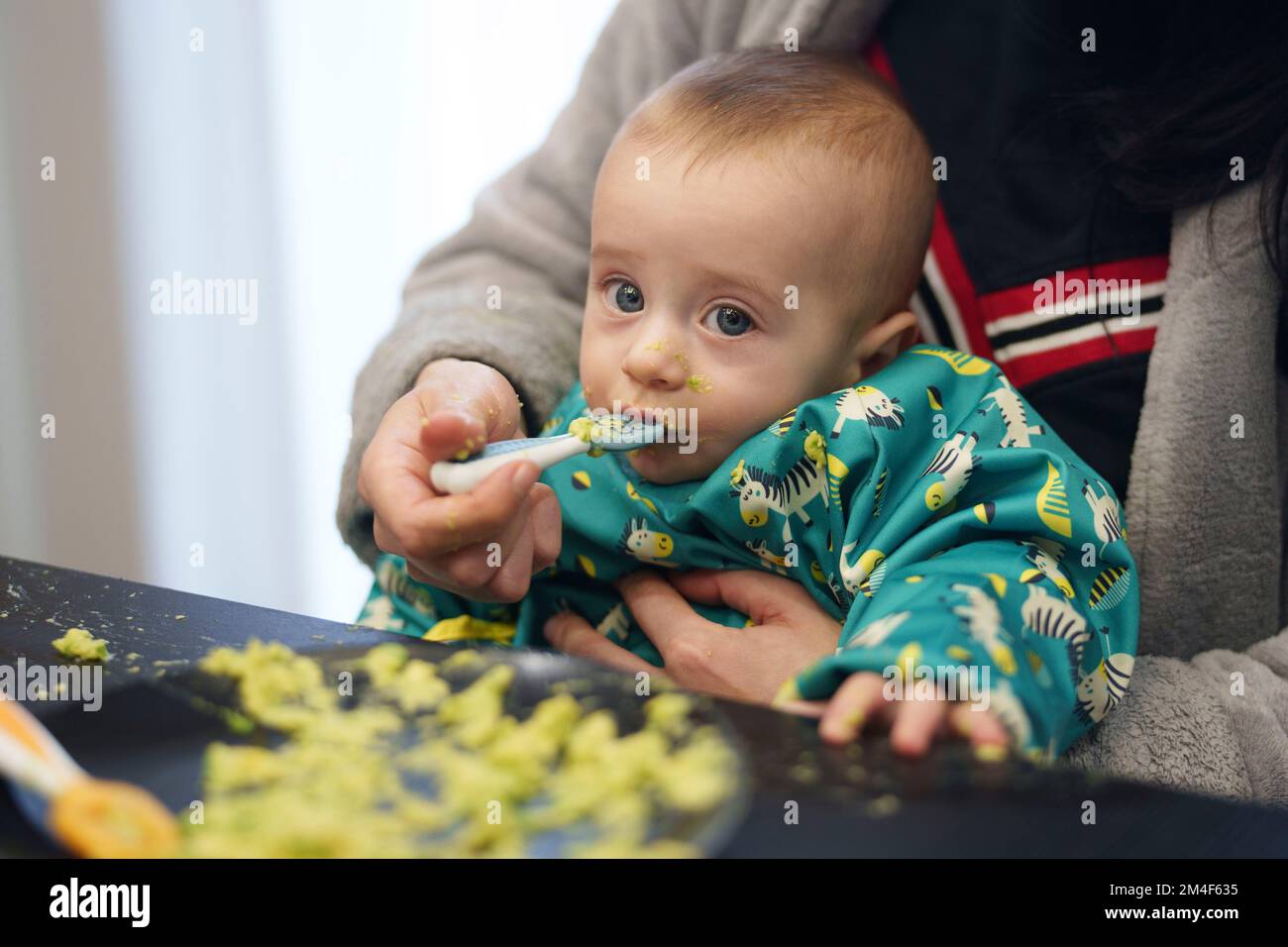 Madre che nutre il suo bambino Foto Stock