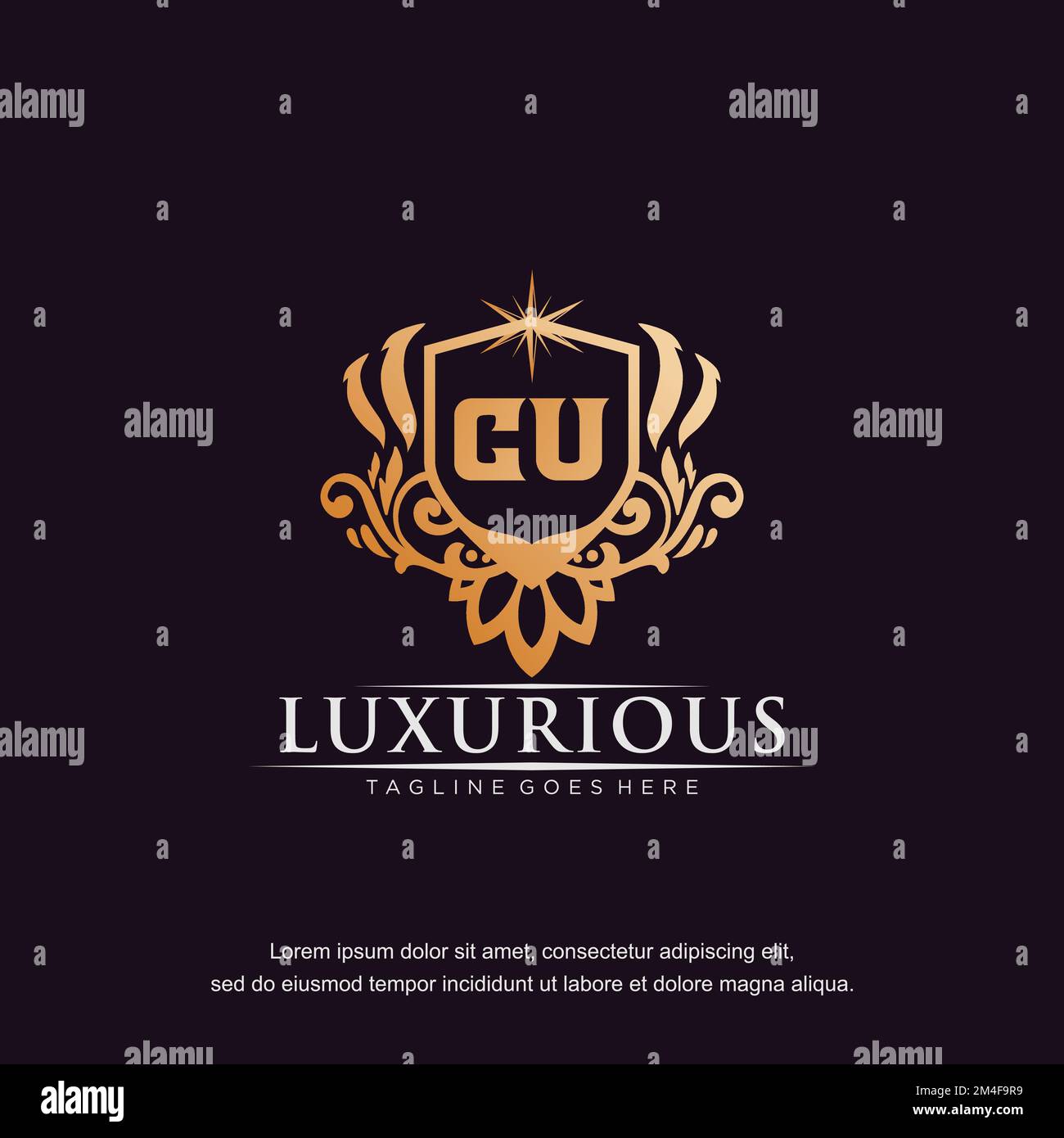 CU lettera iniziale lusso ornamento oro monogramma logo modello vettore. Illustrazione Vettoriale